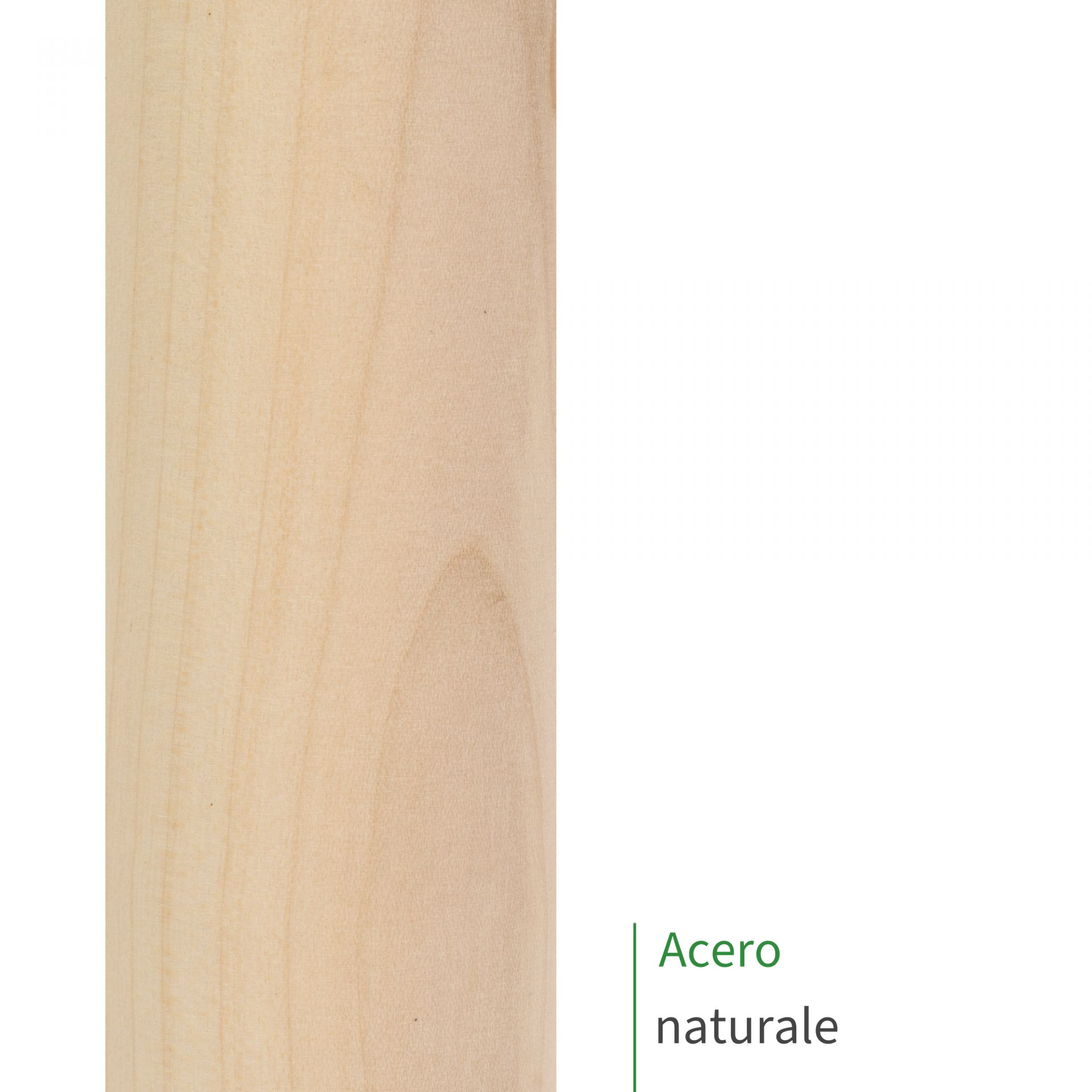 Corrimano in acero naturale, primo piano della superficie del legno con venatura delicata e tonalità molto chiara