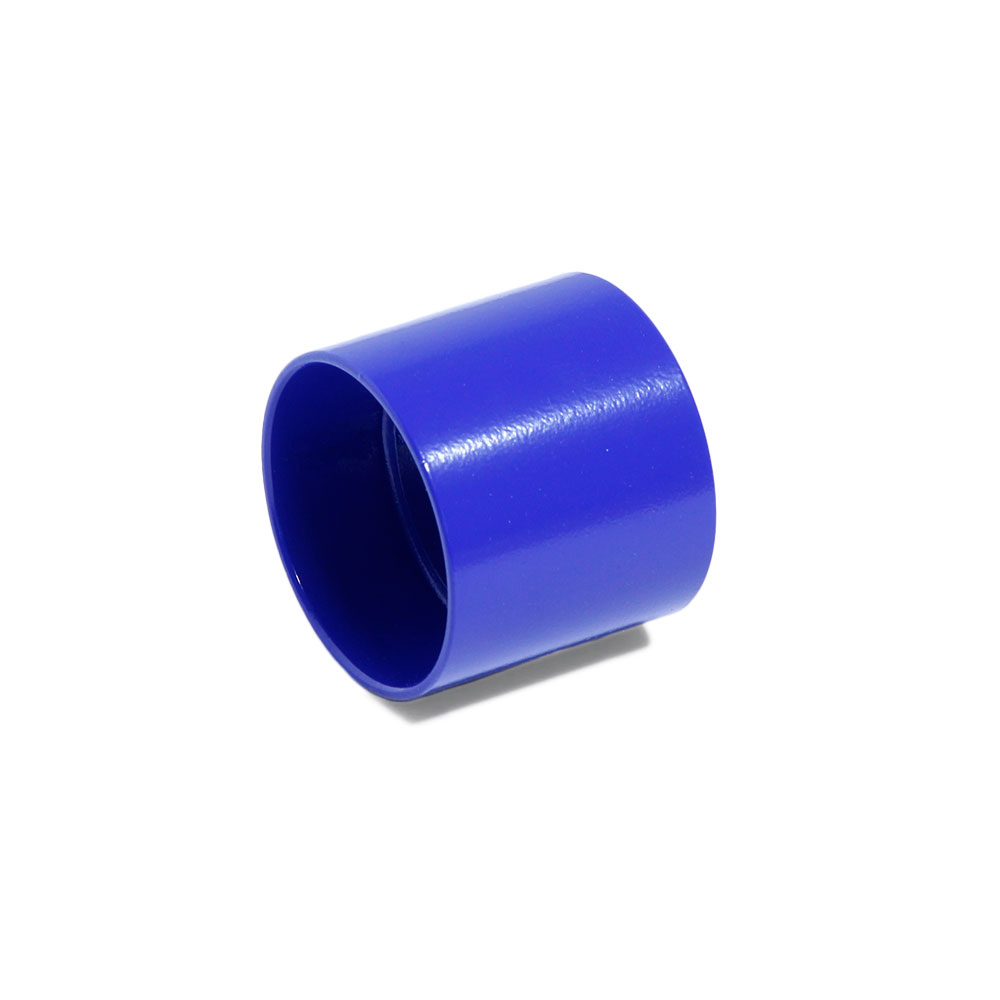 Dima per il montaggio centrato di adattatori in acciaio inossidabile, anello in plastica blu, su sfondo bianco