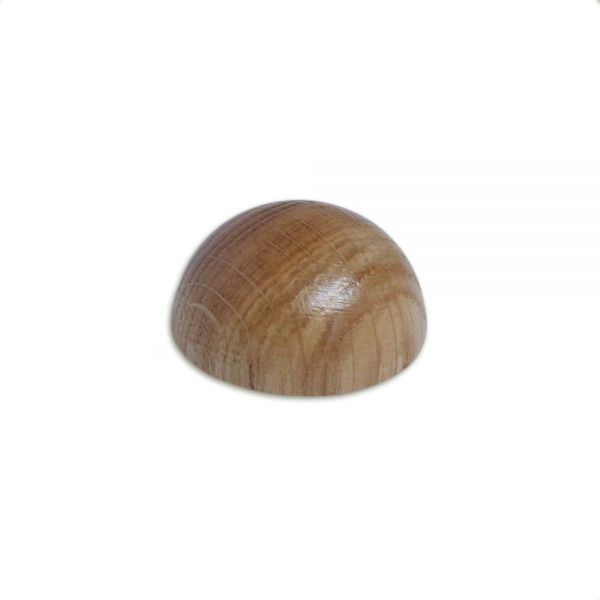 Tappo terminale in rovere semisferico per corrimano in legno, semisfera con venatura di rovere visibile, su sfondo bianco