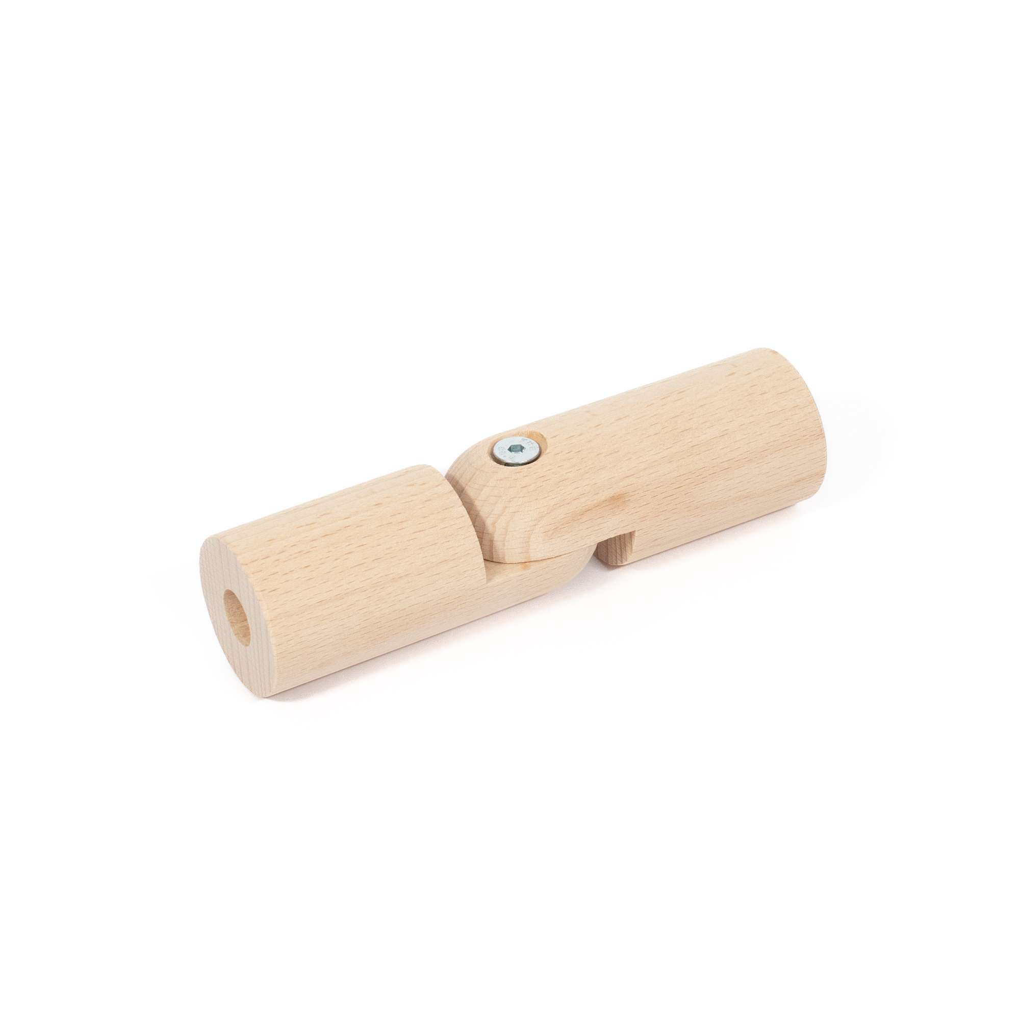 Raccordo ad angolo variabile in faggio Ø 42 mm per corrimano in legno, disteso con vite dello snodo, seconda vista dall'alto