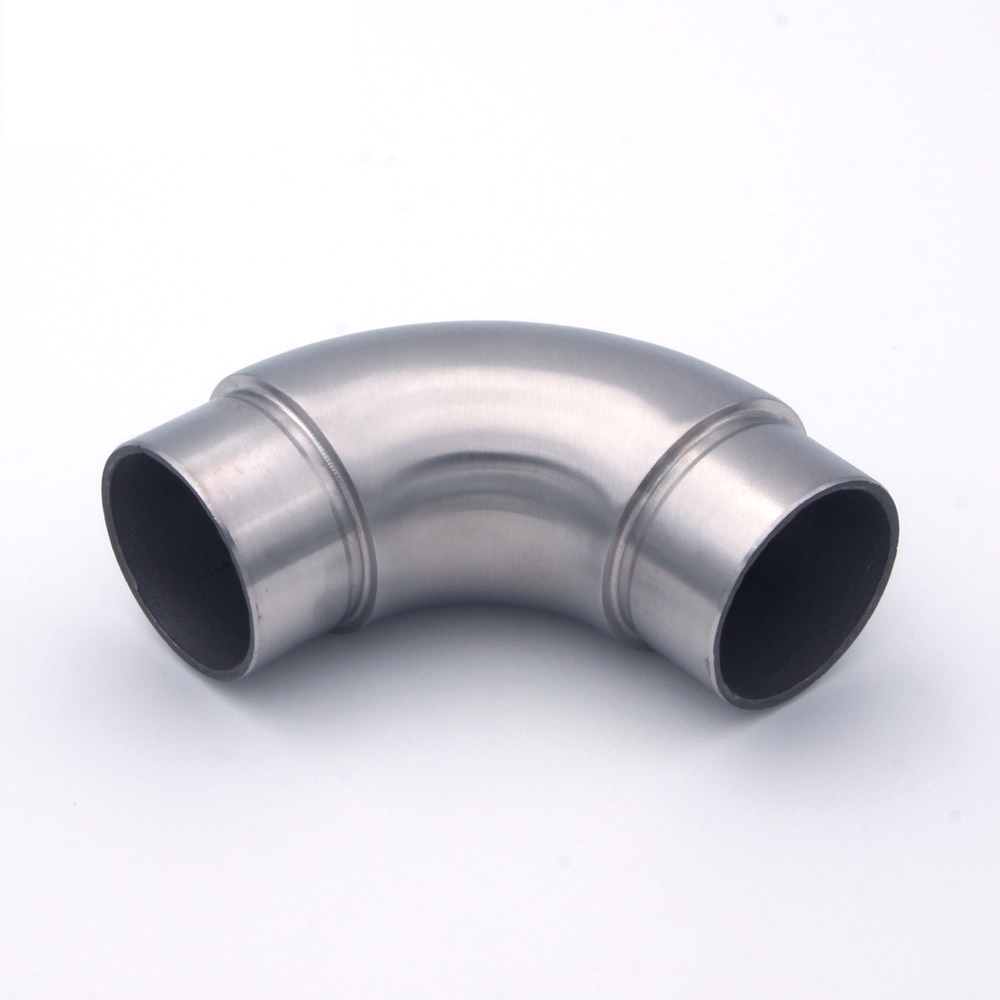 Curva a 90° arrotondata per corrimano in acciaio inossidabile Ø 42,4 mm, tubo curvo con due boccole a innesto, sfondo bianco