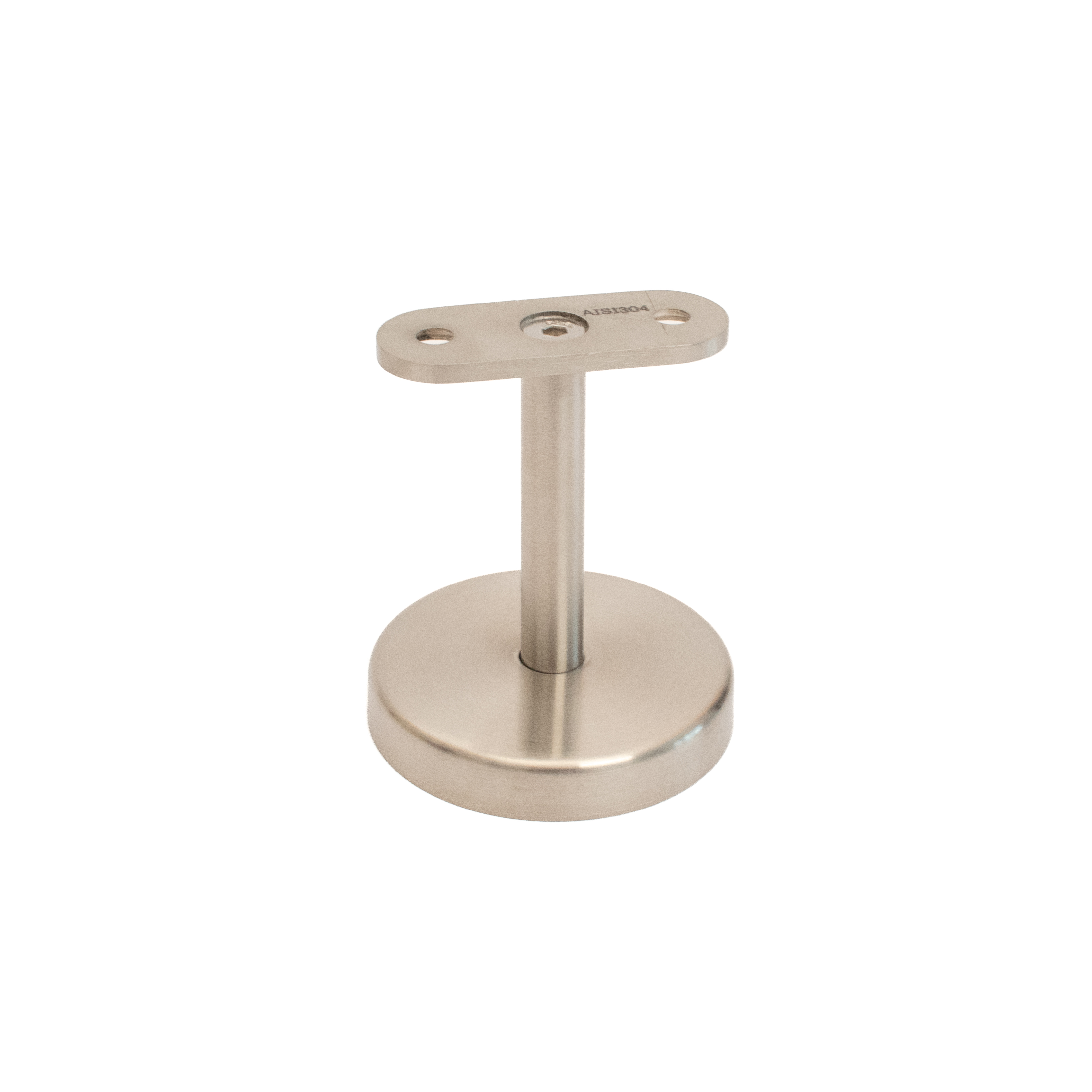 Supporto per corrimano modello 06 corto inox, supporto a 3 punti con base rotonda, perno corto e piastra diritta