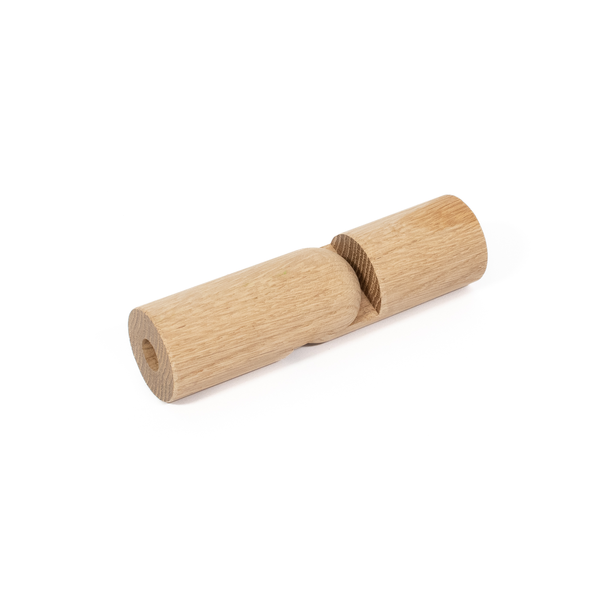 Raccordo ad angolo variabile in rovere Ø 42 mm per corrimano in legno, disteso, snodo visto di lato senza vite visibile