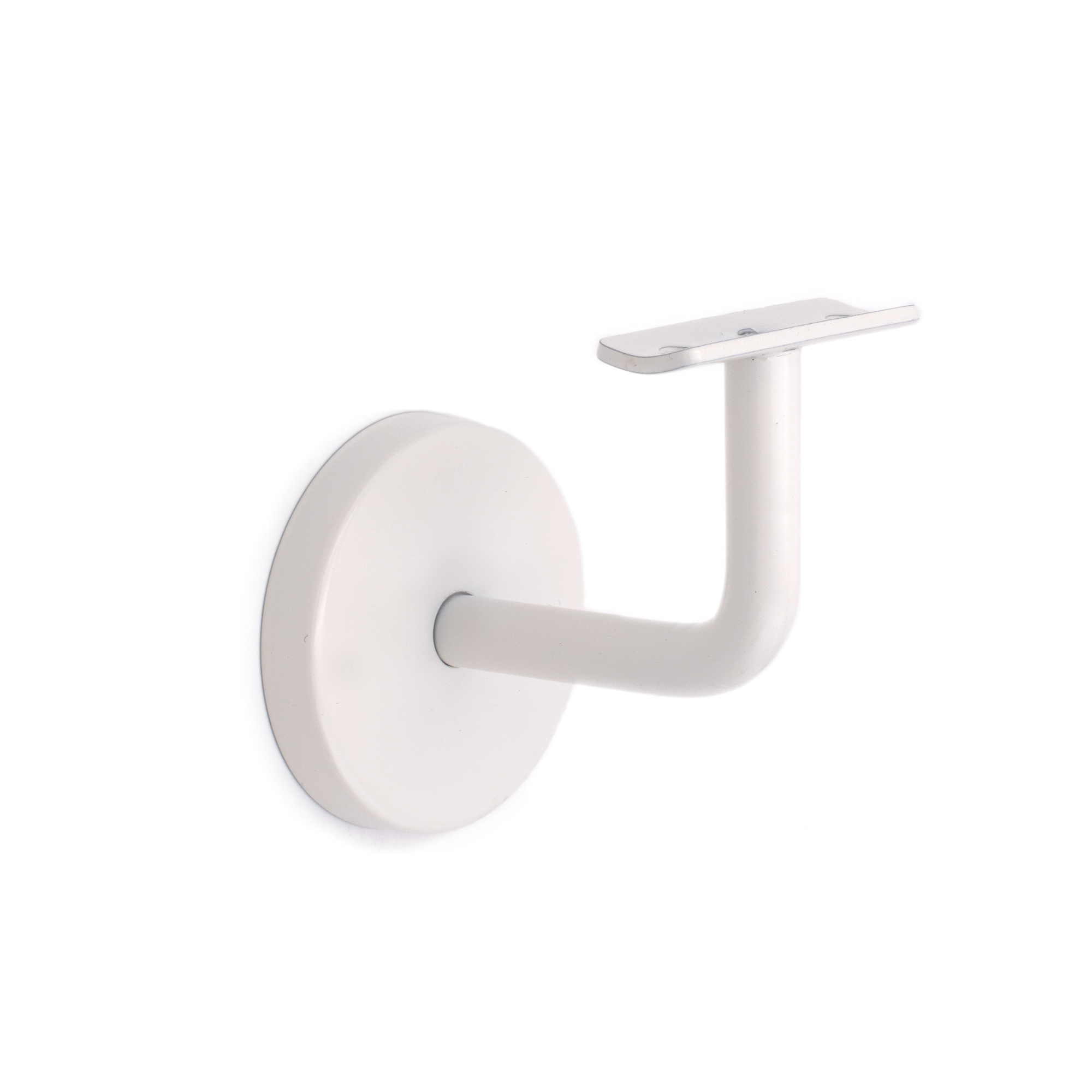 Supporto per corrimano modello 02 bianco, piastra bombata, rosetta rotonda e braccio curvo, a parete per corrimano in legno