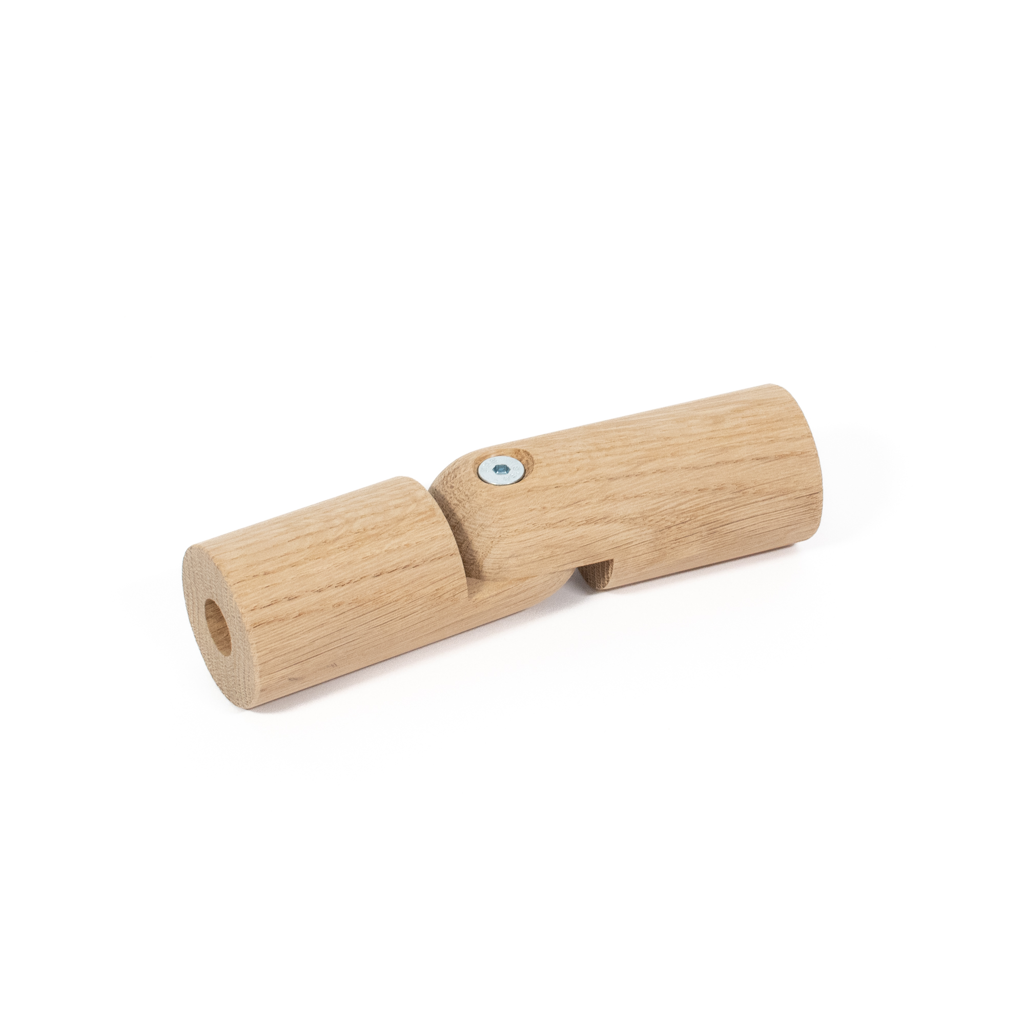 Raccordo ad angolo variabile in rovere Ø 42 mm per corrimano in legno, leggermente piegato, vite dello snodo, dall'alto