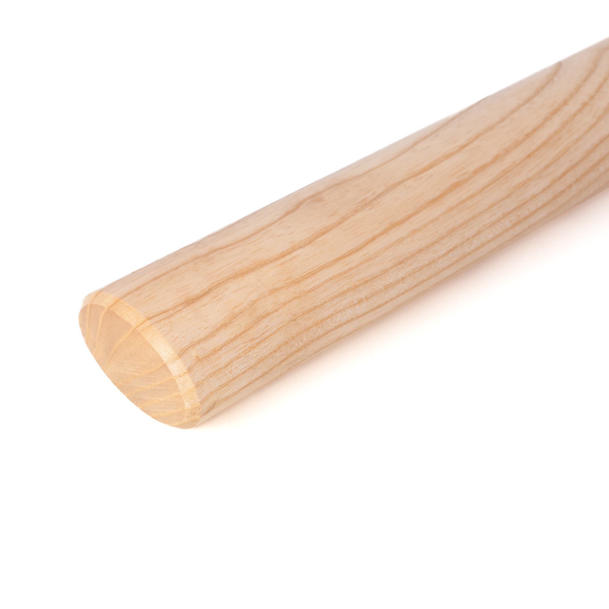 Corrimano ovale in frassino con estremità a smusso 3 mm, primo piano dell'estremità con bordo smussato, legno chiaro
