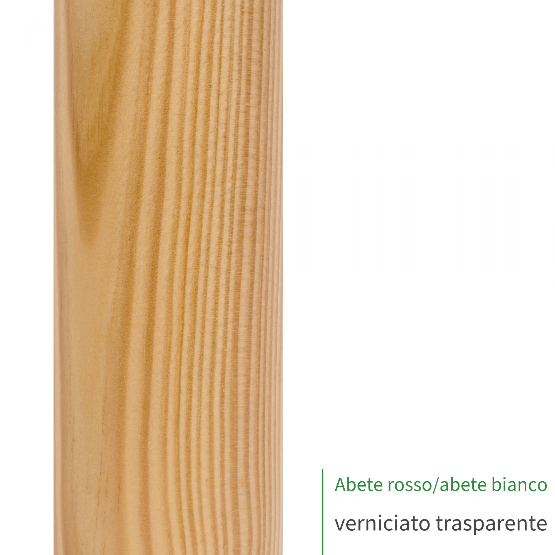 Corrimano in abete rosso/abete bianco verniciato trasparente, primo piano della superficie con venatura a righe marcate