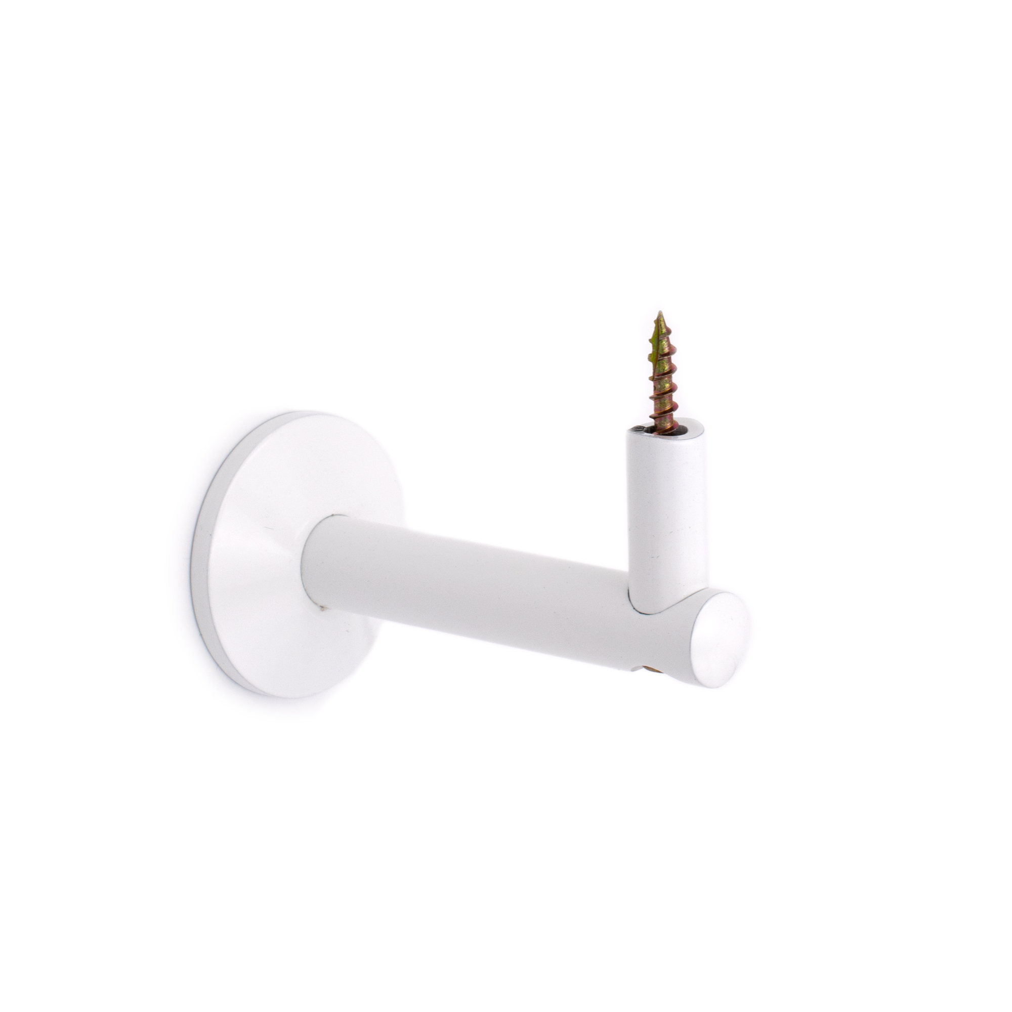 Supporto per corrimano modello 05 bianco, diritto con rosetta rotonda e vite doppio filetto in alto, per corrimano in legno