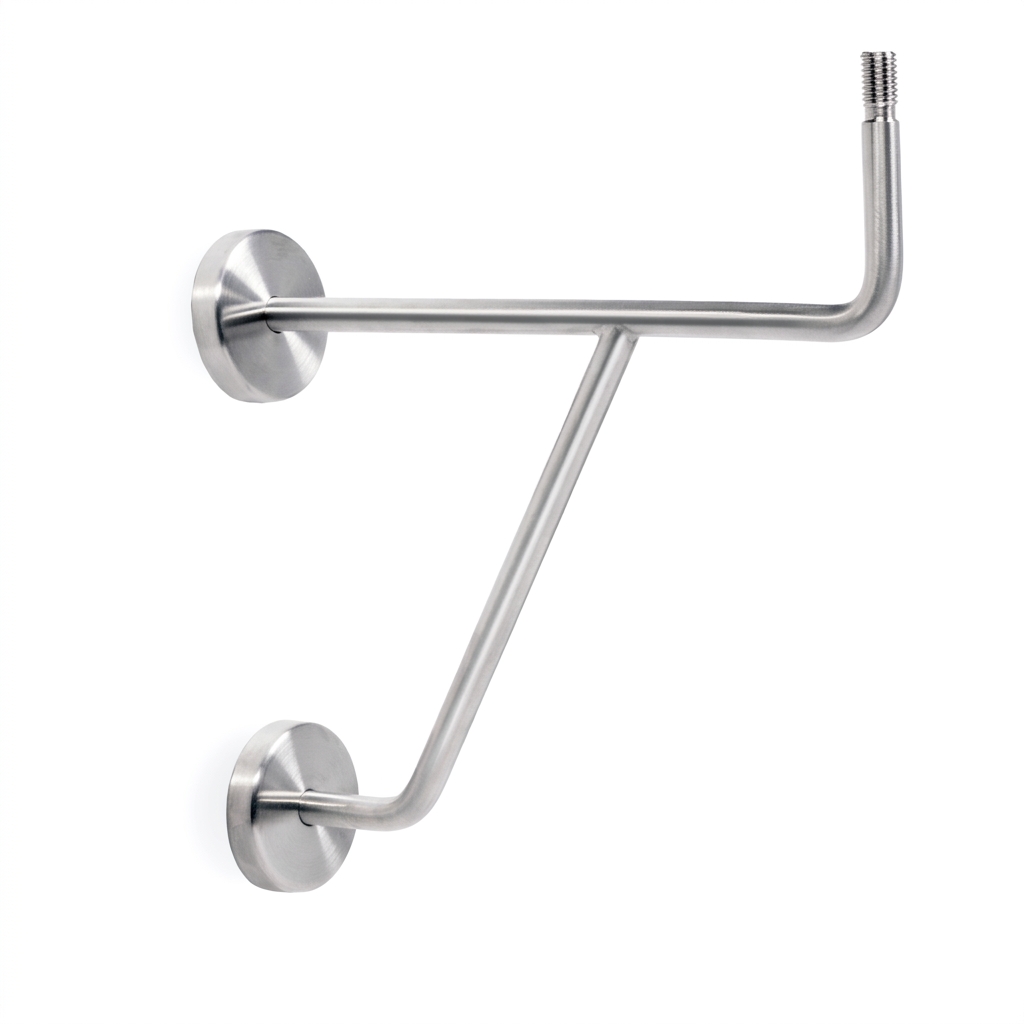 Supporto per corrimano modello 11 in acciaio inox per sbarra da danza, due rosette a parete, puntone obliquo, perno filettato