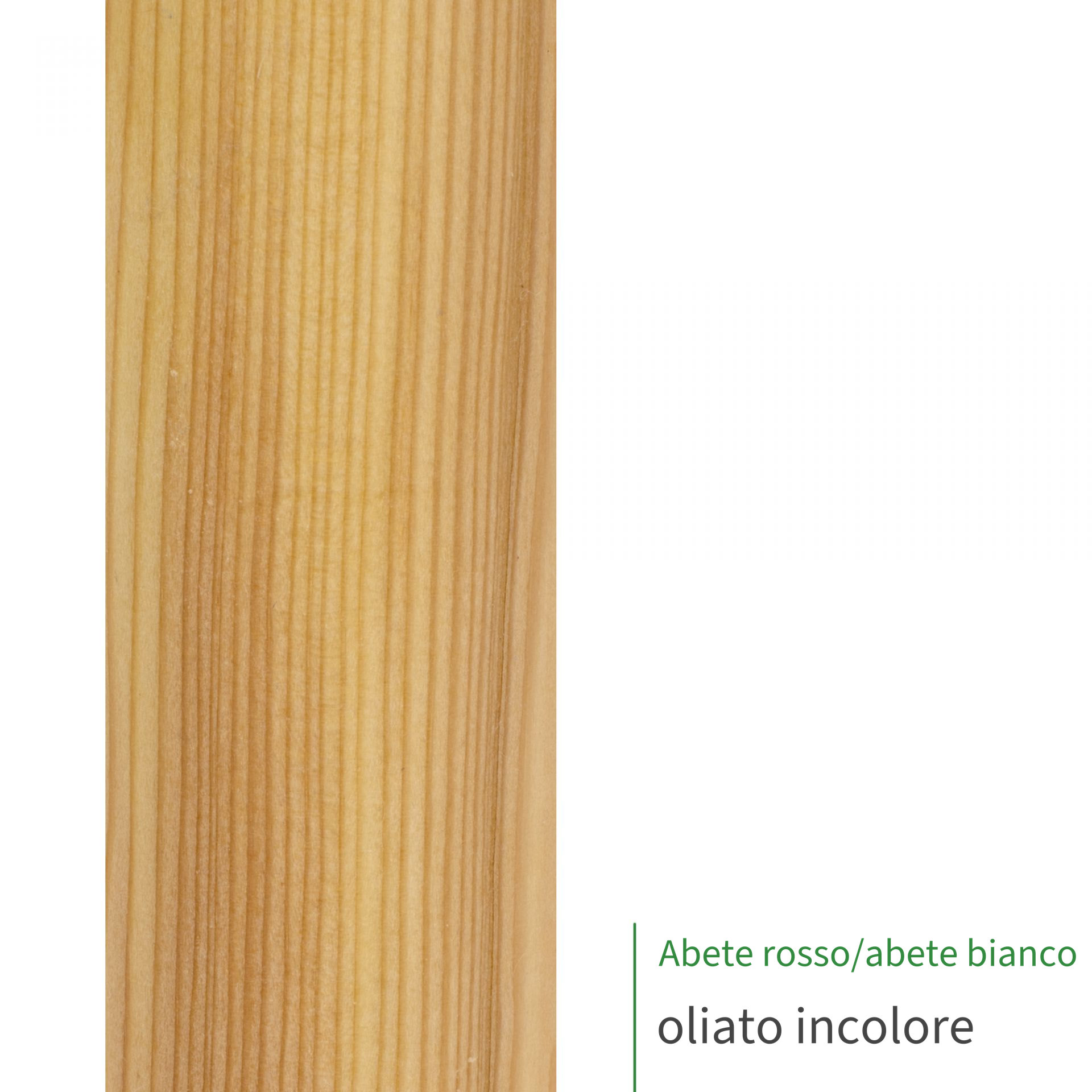 Corrimano in abete rosso/abete bianco oliato incolore, primo piano della superficie del legno con venatura a righe marcate