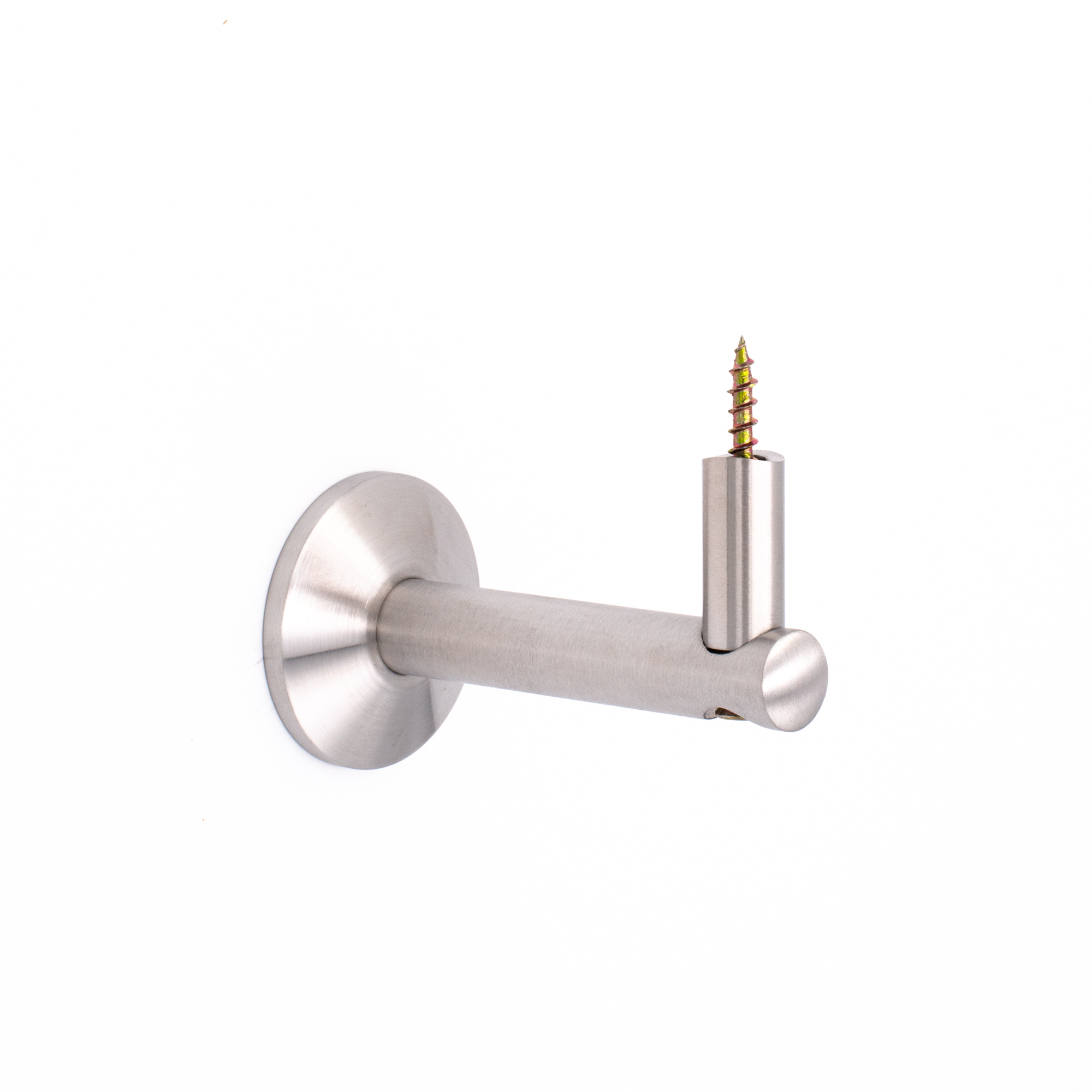 Supporto per corrimano modello 05 inox, diritto con rosetta rotonda e vite doppio filetto in alto, per corrimano in legno