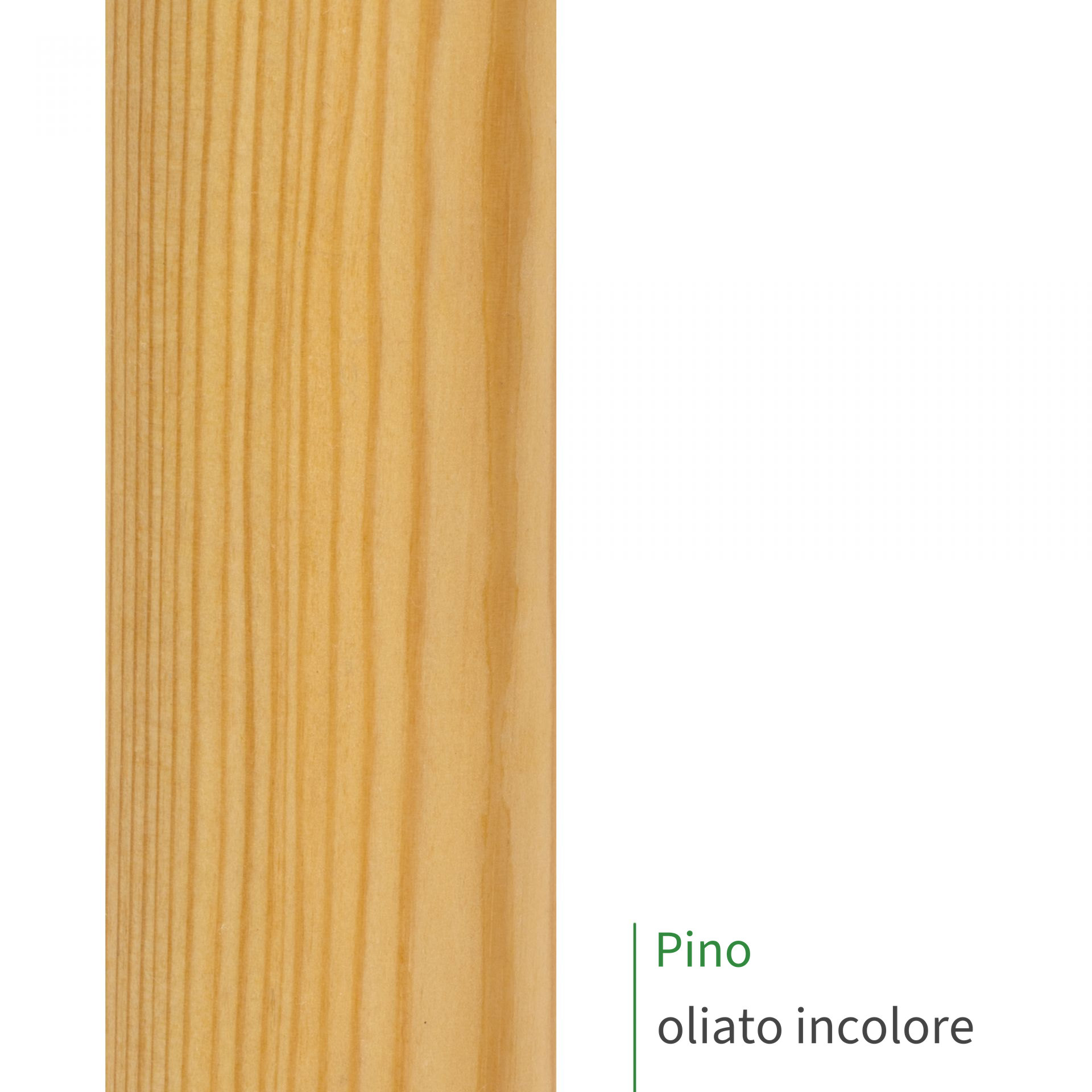 Corrimano in pino oliato incolore, primo piano della superficie del legno con venatura a righe e tonalità giallo chiaro