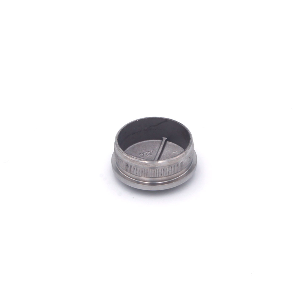 Tappo terminale bombato per corrimano in acciaio inossidabile Ø 42,4 mm, retro con innesto zigrinato, su sfondo bianco
