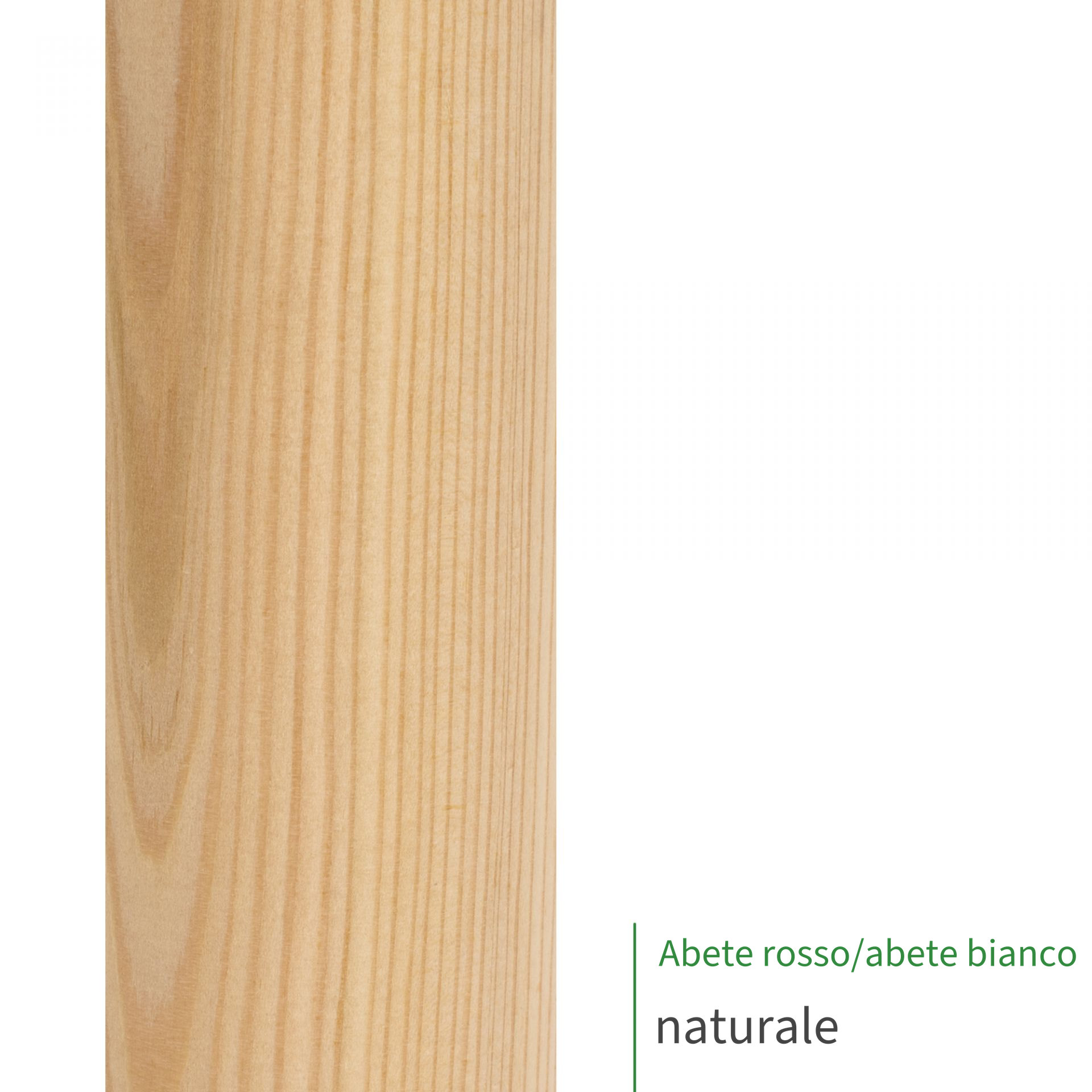 Corrimano in abete rosso/abete bianco naturale, primo piano della superficie del legno con venatura a righe marcate