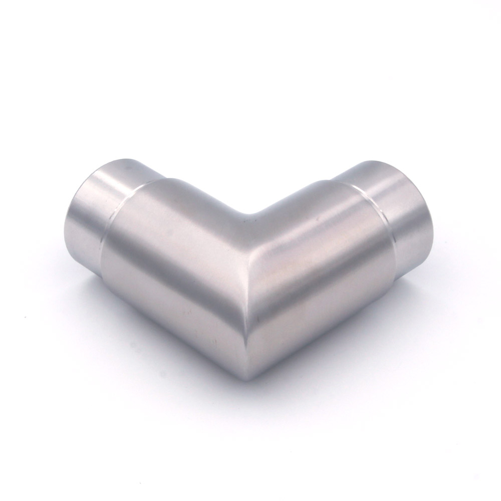 Curva angolare a 90° per corrimano in acciaio inossidabile Ø 42,4 mm, spigolo vivo a quartabuono, vista laterale a L