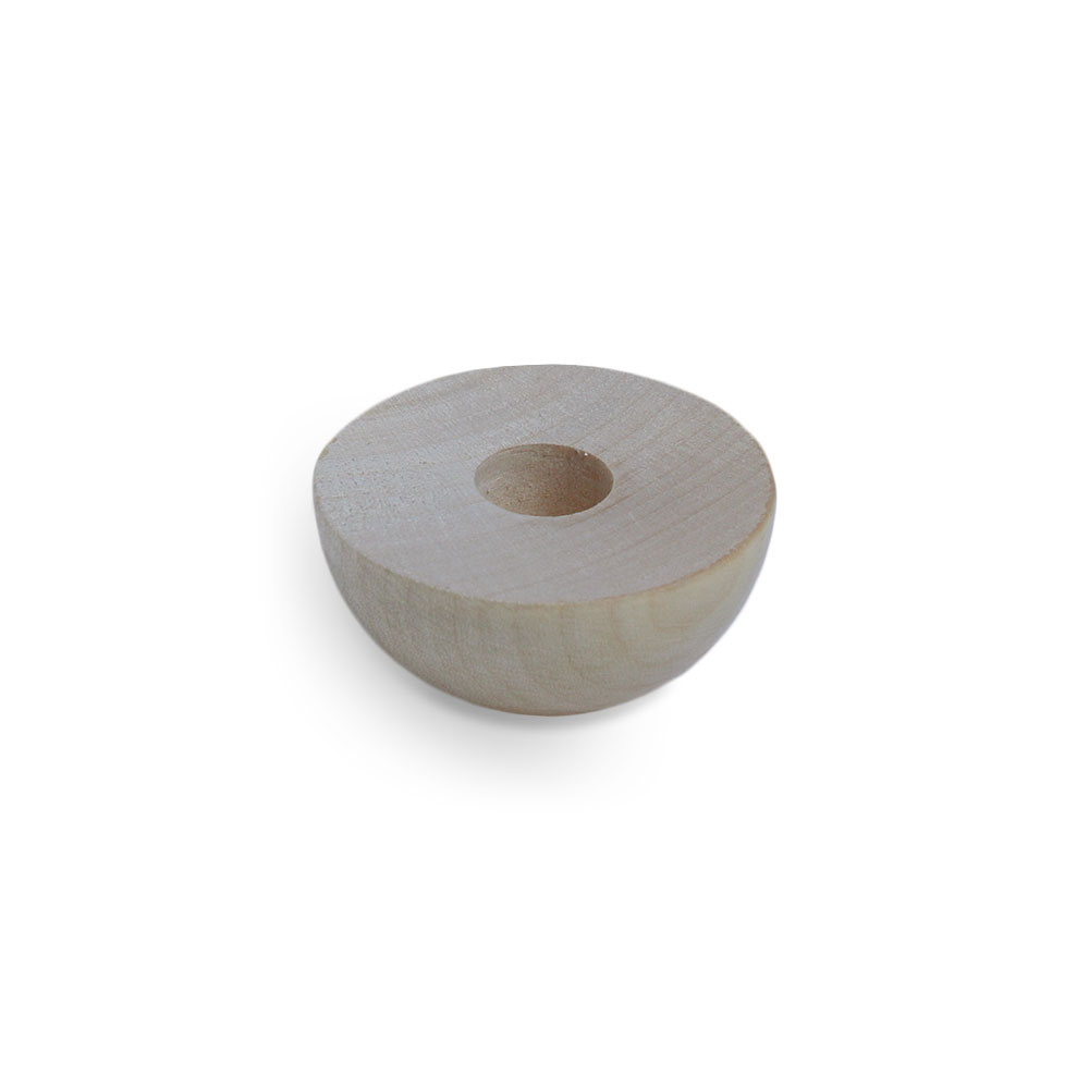 Tappo terminale in acero semisferico per corrimano in legno Ø 40 - 50 mm, legno chiaro con foro centrale, su sfondo bianco