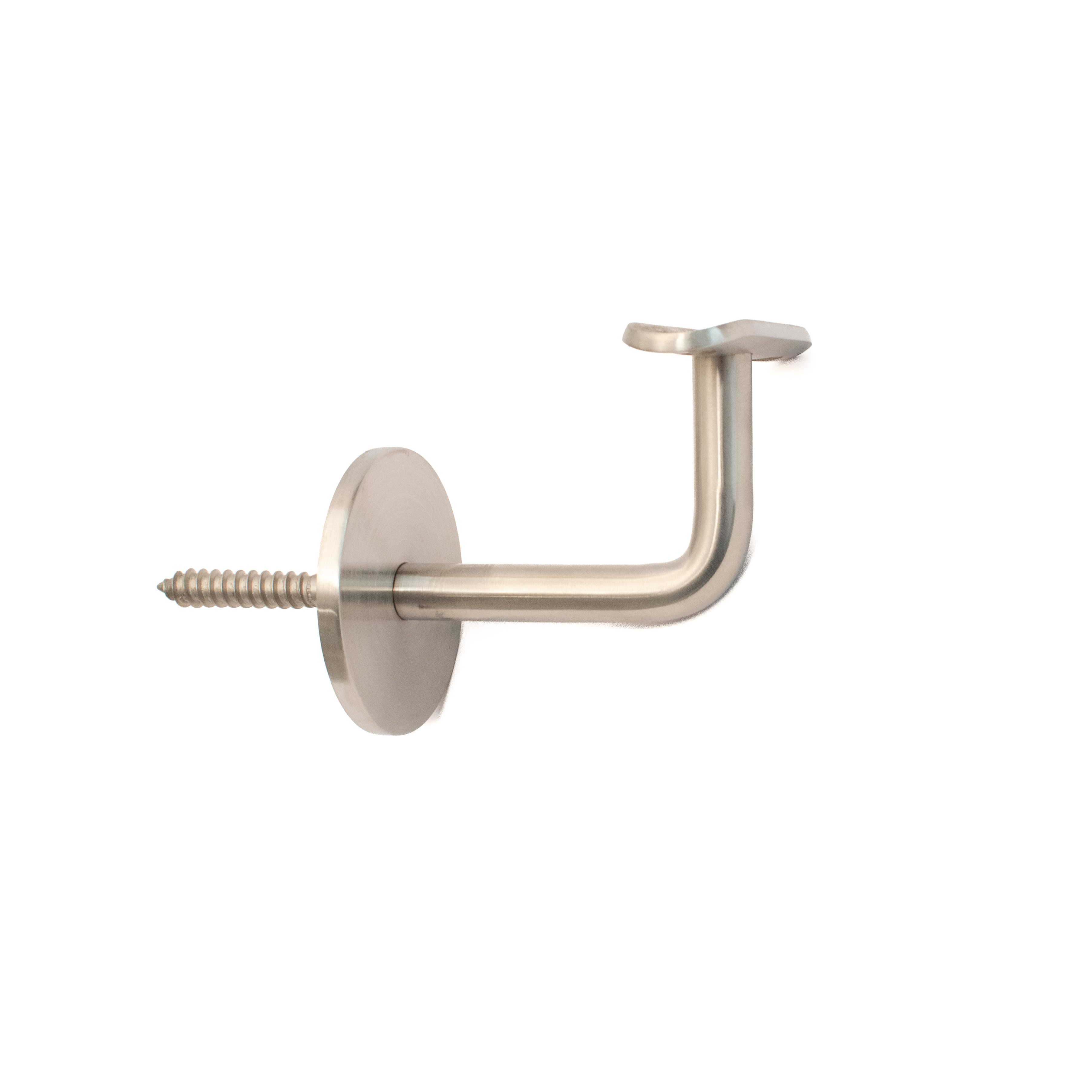 Supporto per corrimano modello 02 inox, vite doppio filetto e piastra bombata, a parete per corrimano in legno o inox