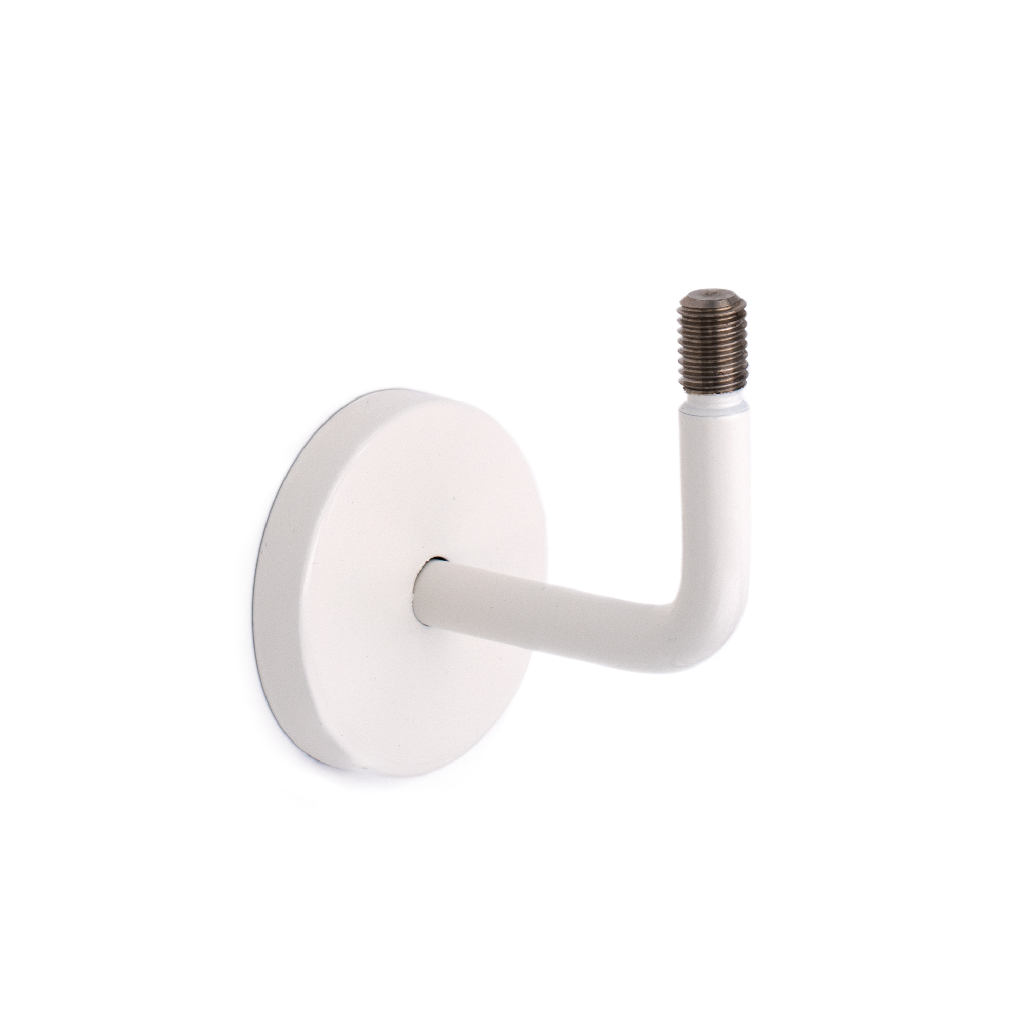 Supporto per corrimano modello 01 bianco, curvo con rosetta rotonda e perno filettato in alto, per corrimano in legno