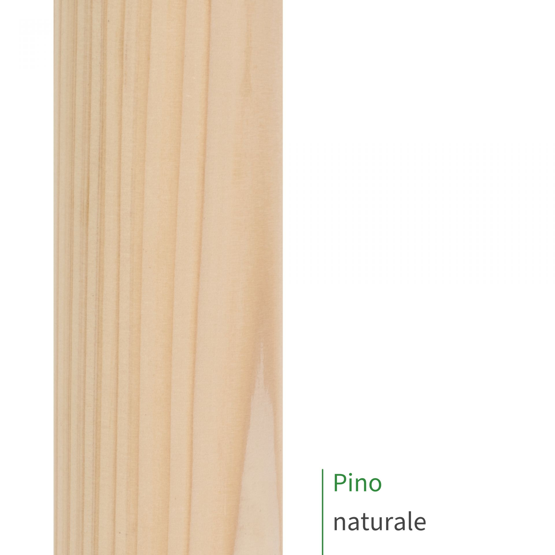 Corrimano in pino naturale, primo piano della superficie del legno con venatura a righe e tonalità giallo chiaro