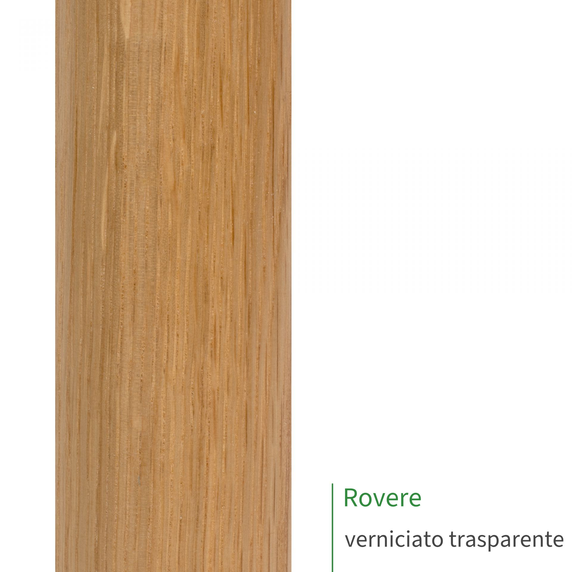 Corrimano in rovere verniciato trasparente, primo piano della superficie del legno con venatura dritta e tonalità miele