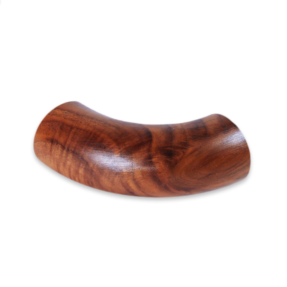 Curva terminale rotonda a 90° in noce, terminale curvo in legno marrone scuro con venatura vivace, Ø 35 - 50 mm