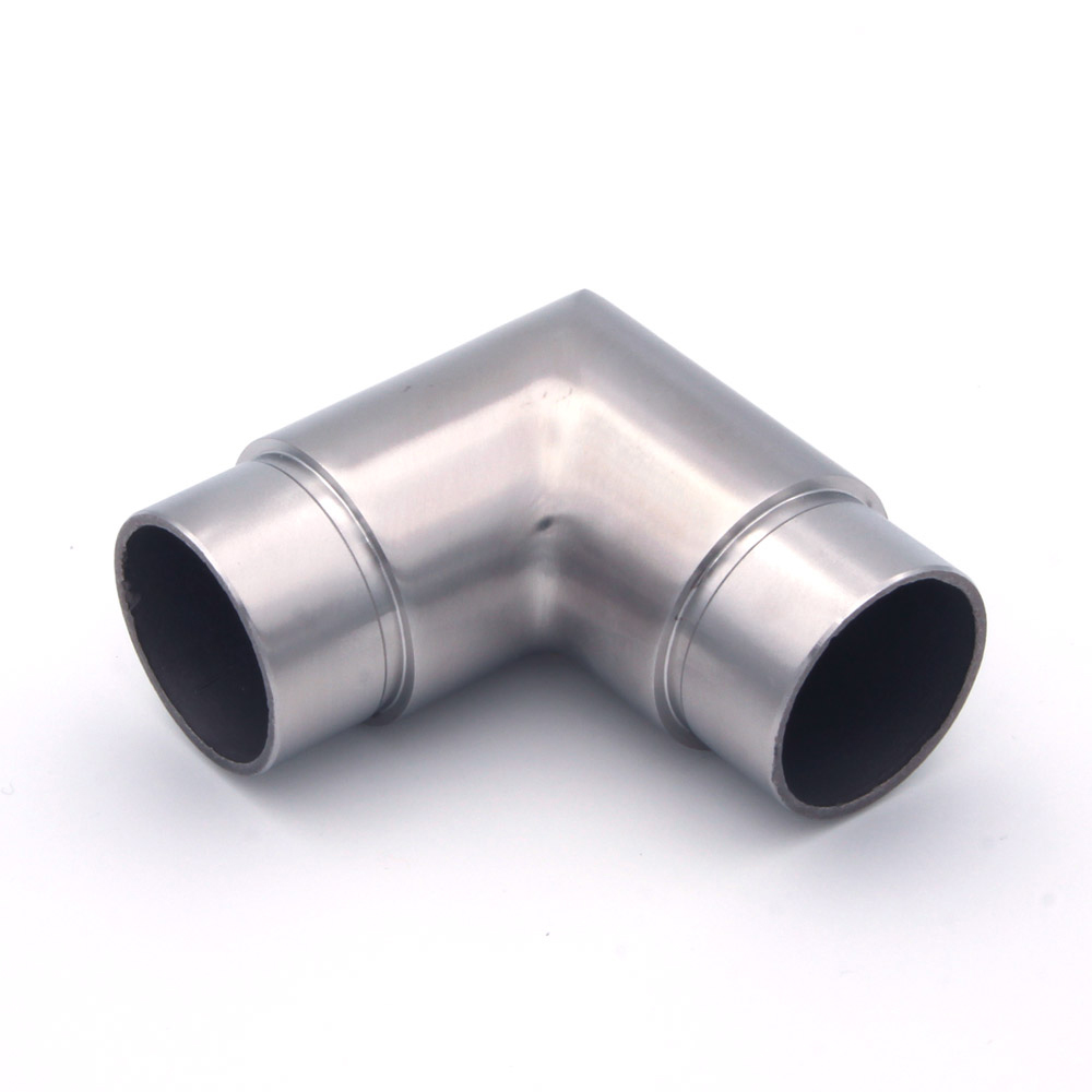 Curva angolare a 90° per corrimano in acciaio inossidabile Ø 42,4 mm, angolo a ugnatura con due boccole a innesto aperte