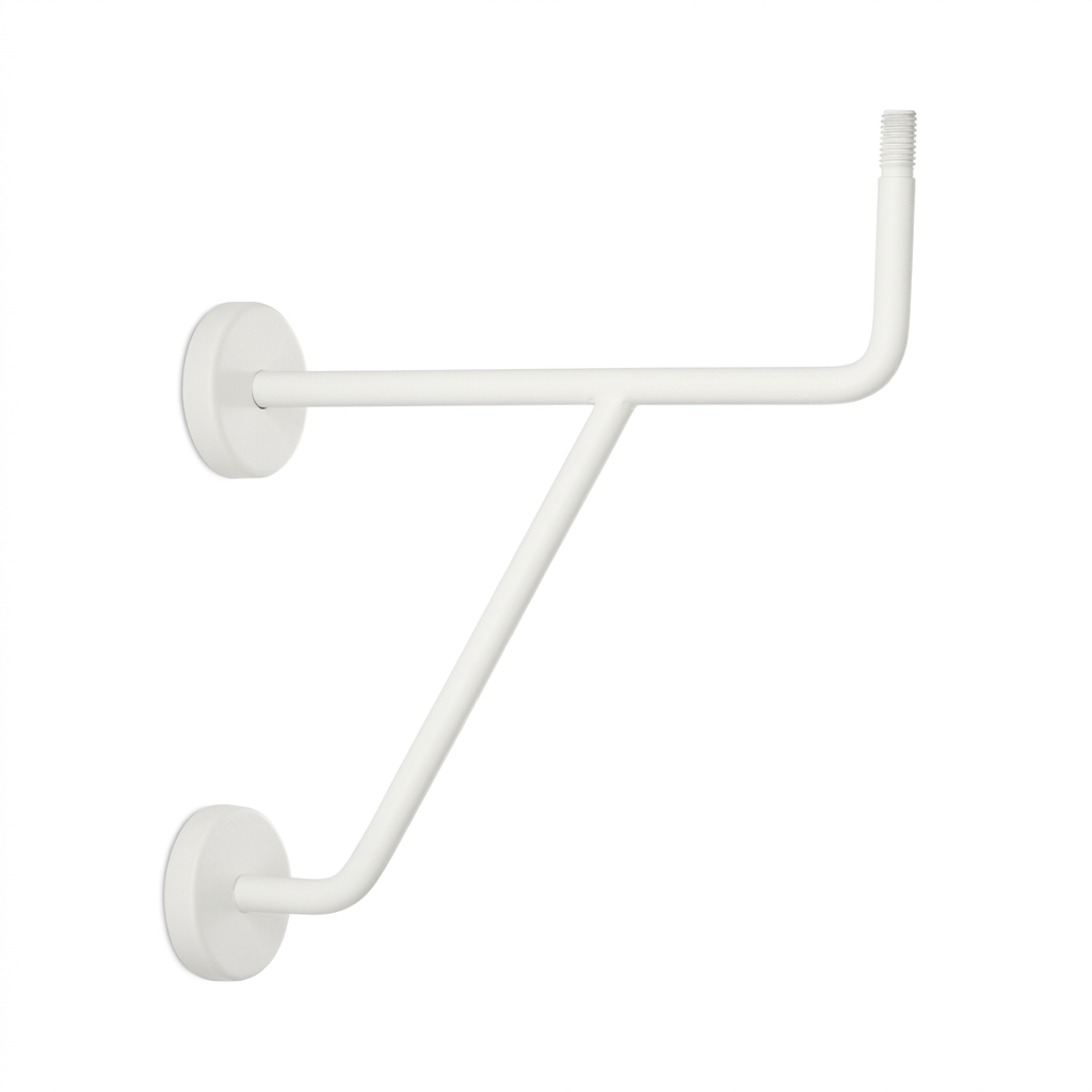 Supporto per corrimano modello 11 bianco per sbarra da danza, due rosette a parete, puntone obliquo e perno filettato