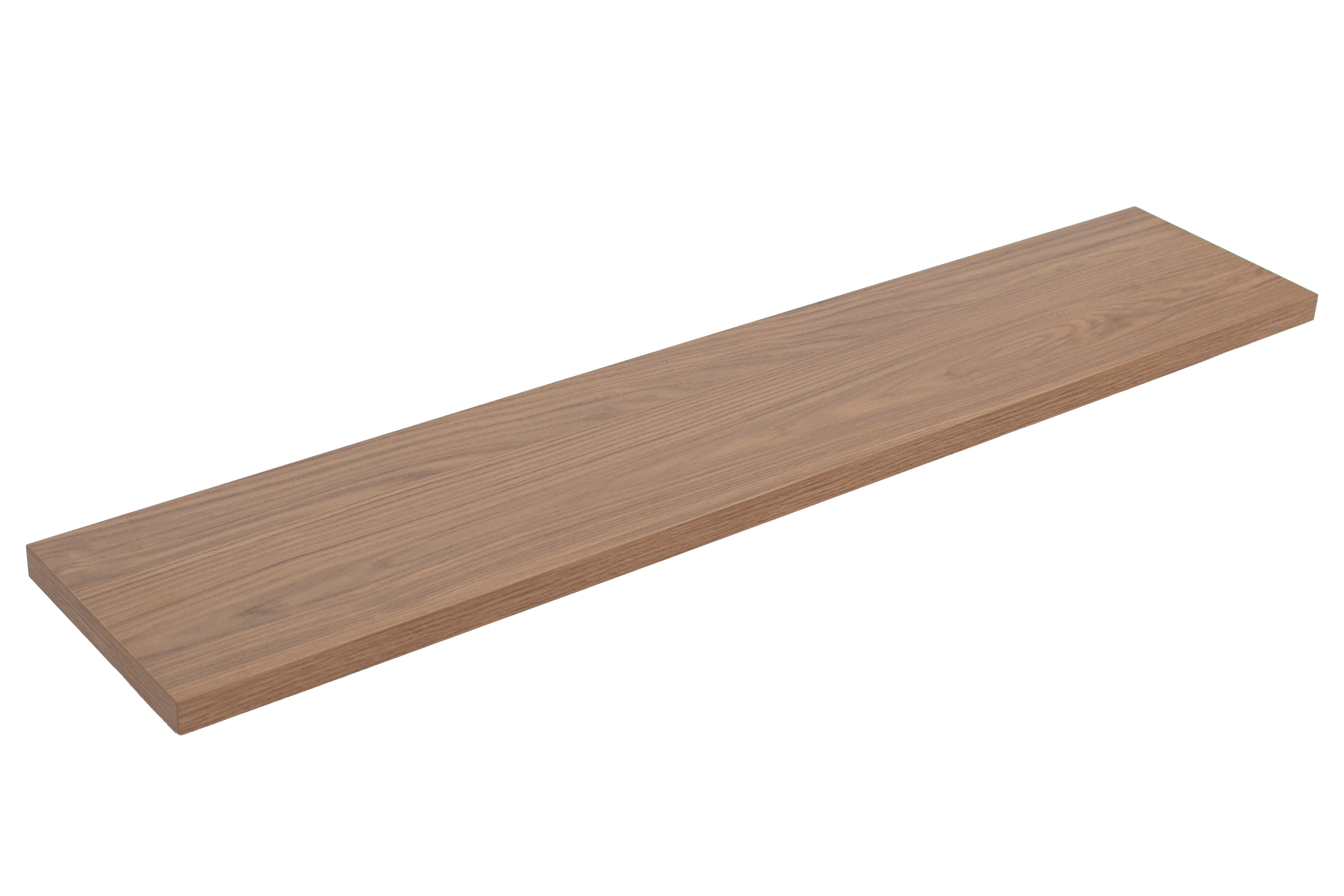 Davanzale in nobilitato effetto legno noce, scontornato in vista obliqua su sfondo bianco