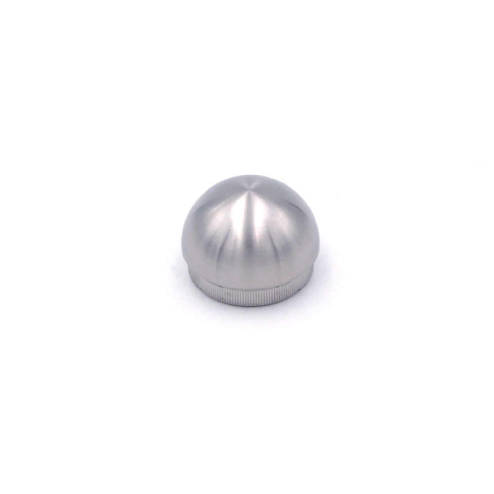 Tappo terminale rotondo per corrimano in acciaio inossidabile 42,4 mm, semisfera con bordo a innesto zigrinato, spazzolato